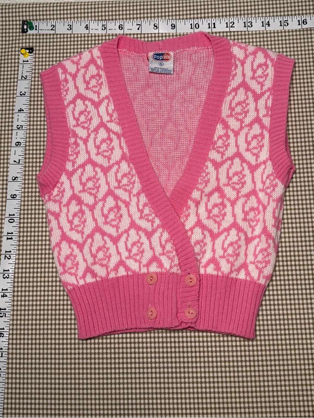 Vintage Popsicle Pink Knit Sweater Vest Girls Size 5 90s Floral